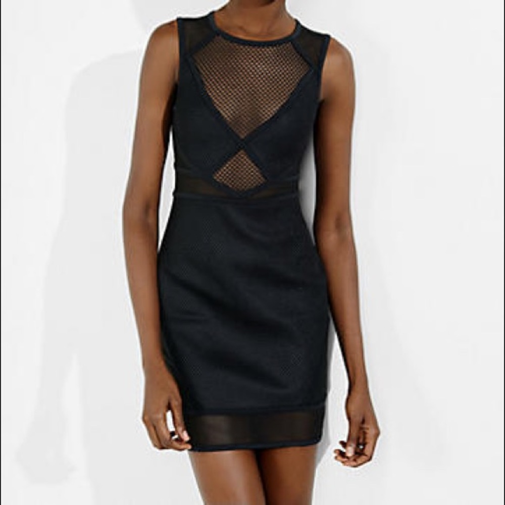 Express Mixed Mesh Black Dress